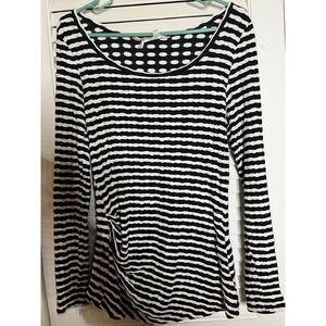 Max Studio Black White Striped Long Sleeve Knit Top Women's Large L